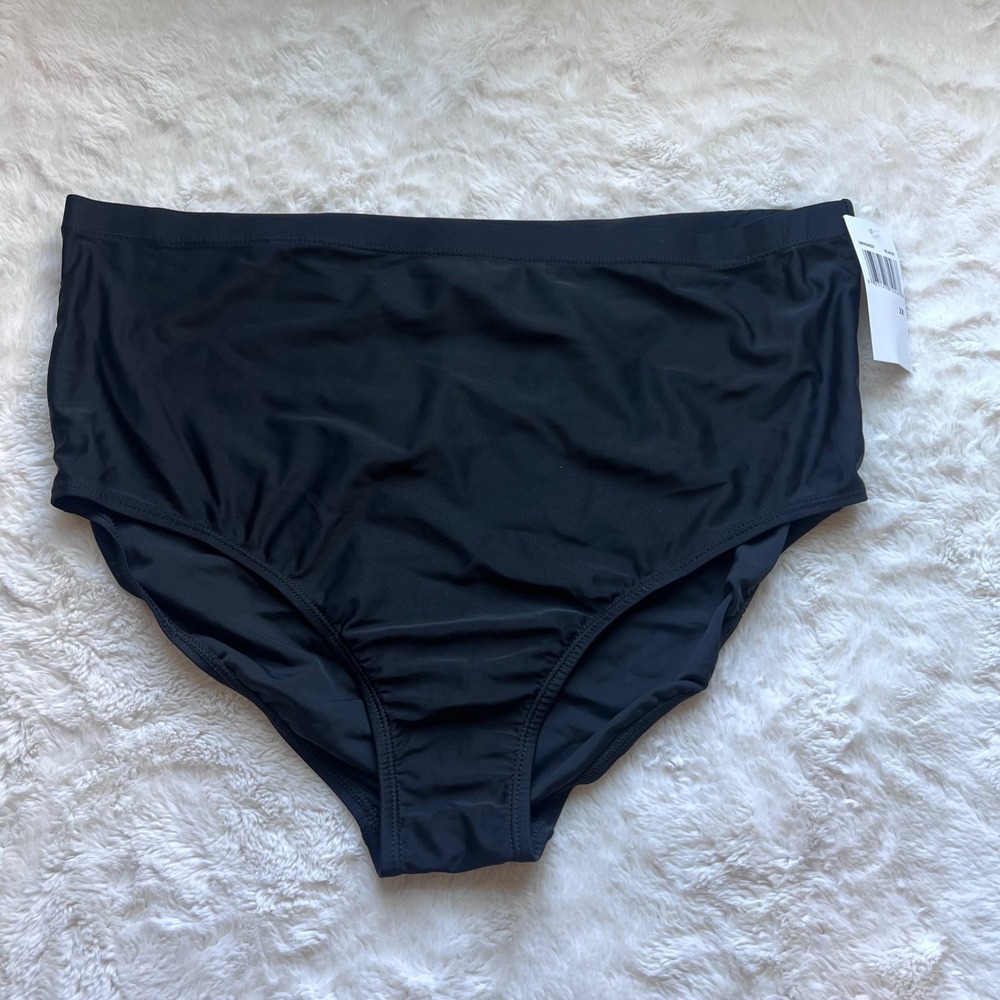 High Waisted Black Bikini Bottoms Plus Size 2X Solid Full Coverage DR850020 NEW